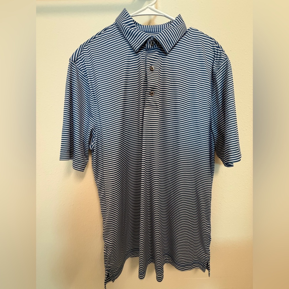 Men's Greg Norman Navy and White Striped Polo Shirt